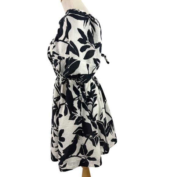 Maeve By Anthropologie Dress Women's Small Puff Sleeve Mini Back Bow Bird Print - Picture 15 of 16